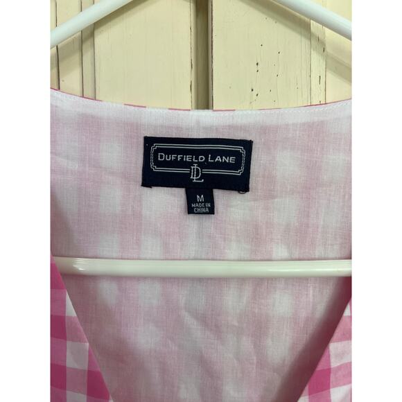 Duffield Lane size medium pink and white gingham plaid blouse top - Picture 2 of 4